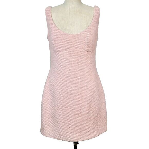 Sau Lee Anthropologie Alexa Tank Dress 8 Pink Fuzzy Knit Sleeveless Bodycon Mini - Picture 1 of 12